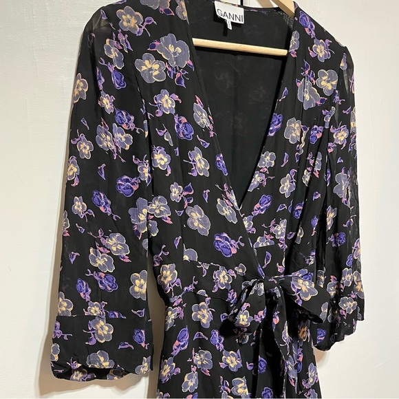 Ganni Floral Print Georgette Wrap Dress, Small - Picture 6 of 15